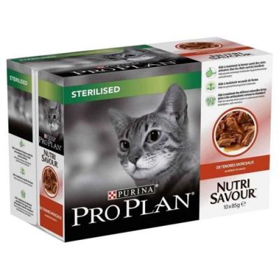 PRO PLAN  Multipack pat&eacute;e au b&oelig;uf - Pour chat st&eacute;rilis&eacute; - 10 x 85 g
