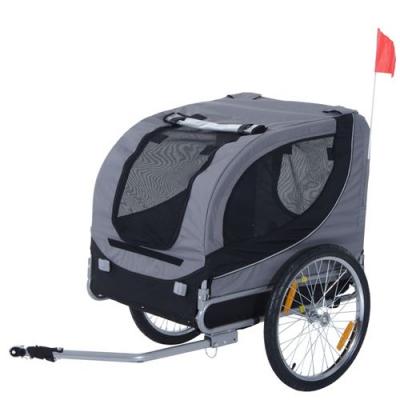 HOMCOM  Remorque velo pour chien animaux avec drapeau et 8 reflecteurs gris et noir