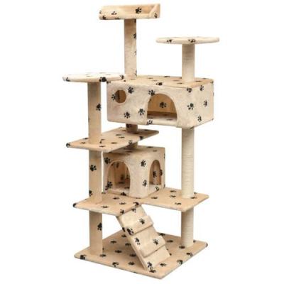 VIDAXL Arbre &agrave; Chat Griffoirs Sisal 125 cm Empreintes de Pattes Beige Grattoir 