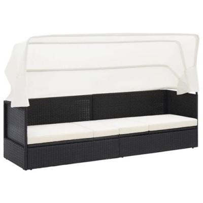 VIDAXL  canap&eacute; de jardin avec auvent noir r&eacute;sine tress&eacute;e 49393