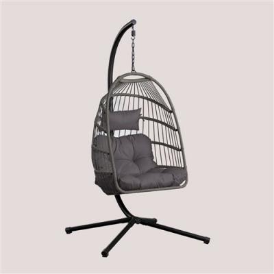 SKLUM Fauteuil De Jardin Suspendu Avec Base Et Coussin Anoop Gris B&eacute;ton