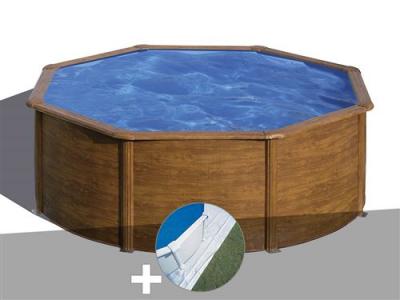 GRE Kit piscine acier aspect bois Gr&eacute; Pacific ronde 3,70 x 1,22 m + Tapis de sol