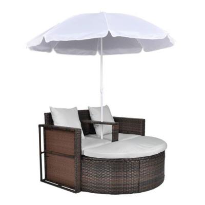 VIDAXL Lit de jardin avec parasol Marron R&eacute;sine tress&eacute;e  Marron
