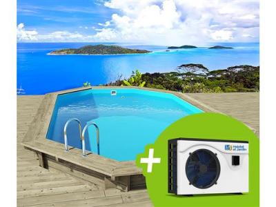 HABITAT ET JARDIN Piscine bois palma 145 7.57 x 4.07 x 1.44 m + pompe &agrave; chaleur 6.1 kw