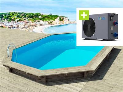 HABITAT ET JARDIN Piscine bois brazilia 130 5.86 x 3.86 x 1.30 m + pompe &agrave; chaleur - puissance 6.1 kw