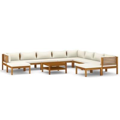 VIDAXL  salon de jardin 11 pcs avec coussin cr&egrave;me bois d'acacia solide
