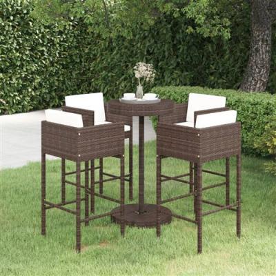 Vidaxl ensemble bar de jardin 5 pcs et coussins r&eacute;sine tress&eacute;e marron