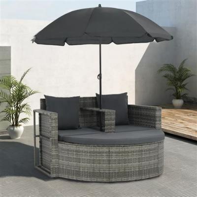 VIDAXL  canap&eacute; de jardin 2 places avec coussins et parasol gris 44478