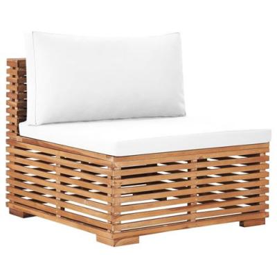 VIDAXL Canap&eacute; de jardin central - Bois de teck solide - Avec coussin cr&egrave;me