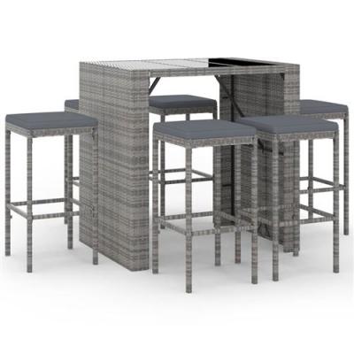 Ensemble De Bar De Jardin 7 Pcs Avec Coussins Gris Poly Rotin Vidaxl