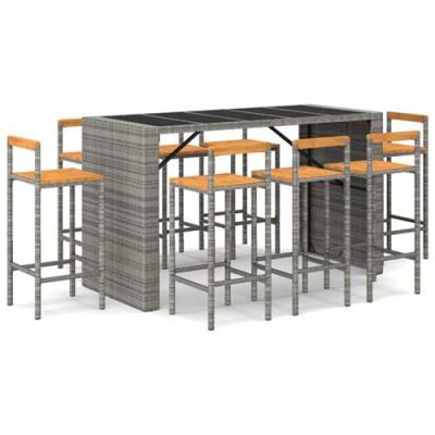 Ensemble De Bar Jardin 9 Pcs Gris Poly Rotin/bois Massif Acacia Vidaxl