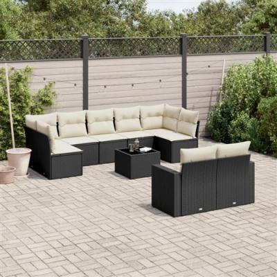 VIDAXL  Salon De Jardin 10 Pcs Avec Coussins Noir R&eacute;sine Tress&eacute;e