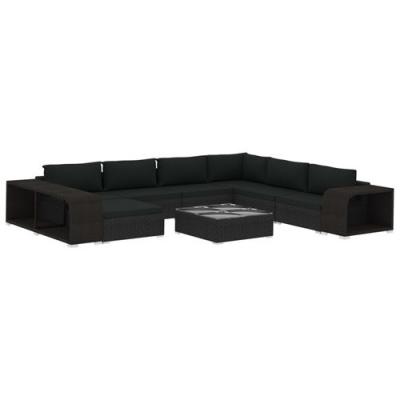 VIDAXL Salon de jardin 10 pcs avec coussins R&eacute;sine tress&eacute;e Noir  Noir