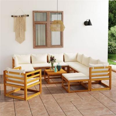 VIDAXL Salon de jardin 12 pcs avec coussin Cr&egrave;me Bois d'acacia solide