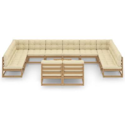 VIDAXL Salon De Jardin 13 Pcs Avec Coussins Marron Miel Bois De Pin  