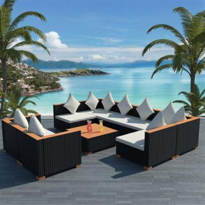 VIDAXL  salon de jardin 9 pcs avec coussins r&eacute;sine tress&eacute;e noir 42752