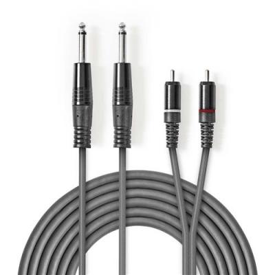 NEDIS C&acirc;ble audio st&eacute;r&eacute;o 2x 6,35 mm m&acirc;les - 2x rca m&acirc;les 1,5 m gris