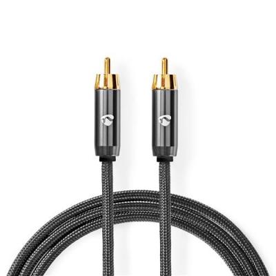 NEDIS C&acirc;ble subwoofer rca m&acirc;le vers rca m&acirc;le gris m&eacute;tal c&acirc;ble tress&eacute;