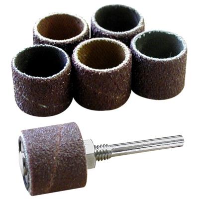 MAXICRAFT  89799 Jeu de 6 tambours abrasifs &oslash; 15 mm grain 60 avec tige support, Marron