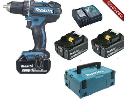 MAKITA Perceuse-visseuse 13mm sur accu LXT 18V + 3x BL1850B + 1x DC18RC + Makpac - DDF482RT3J