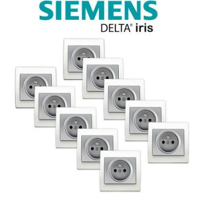 SIEMENS  - LOT 10 Prise 2P+T Silver Delta Iris + Plaque basic Blanc