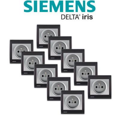 SIEMENS  - Lot de 10 Prise 2P+T Silver Delta Iris + Plaque Anthracite