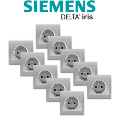 SIEMENS Lot de 10 Prises 2P+T Silver Delta Iris + Plaques basic Silver-