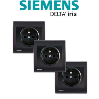 SIEMENS  - Lot de 3 Prises 2P+T Anthracite Delta Iris + Plaques Anthracite
