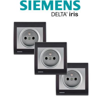 SIEMENS - Lot de 3 Prises 2P+T Silver Delta Iris + Plaques Anthracite