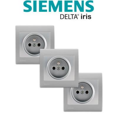 SIEMENS  - Lot de 3 Prise 2P+T Silver Delta Iris + Plaque basic Silver