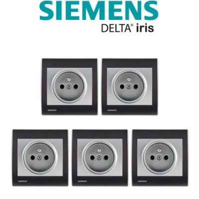 SIEMENS Lot de 5 Prises 2P+T Silver Delta Iris + Plaques Anthracite 