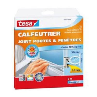 TESA  Joint portes et fen&ecirc;tres - Silicone - 6 m x 9 mm x 7 mm - Transparent 