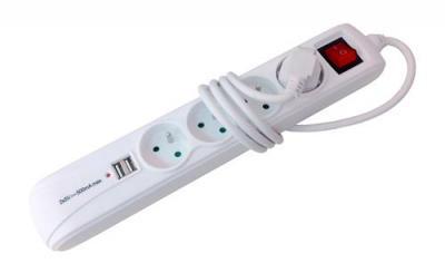 ZENITECH - Bloc 4x 16A 2P+T avec interrupteur +2xUSB - Blanc 
