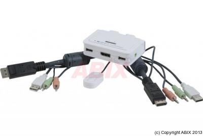 DEXLAN  Switch KVM DisplayPort/USB/audio 2 ports cables int&eacute;gr&eacute;s