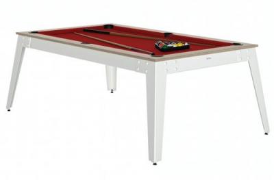 RENE PIERRE Table de billard STEEL Oslo pieds blanc drap&eacute; rouge