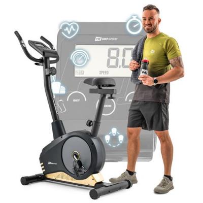 HS HOP SPORT V&eacute;lo d'appartement l'App et Bluetooth HS-2080 Spark, 9 kg Roue d'inertie, 16 Niveaux de R&eacute;sistance, Capteurs de Pulse, Dor&eacute; 