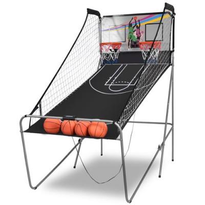  Jeu de Basketball GIANTEX Panier de Basket Pliable Double Shootout avec 4 Ballons et 1 Pompe Double Panier Compteur Electronique 