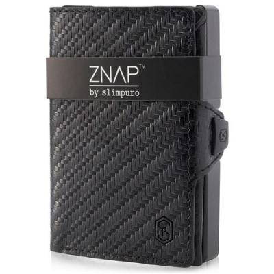 SLIMPURO Portefeuille porte-monnaie - ZNAP Slim - 12 cartes max. - 8 x 1,8 x 6 cm - saffiano noir