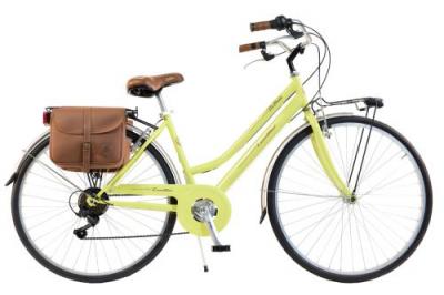 VIA VENETO V&eacute;lo de ville Femme -  By Canellini Retro Vintage Acier + Sac cuir lat&eacute;ral porte bagage - Jaune 