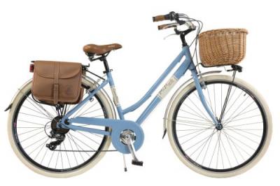VIA VENETO V&eacute;lo de ville Femme -  By Canellini Retro Vintage Aluminium + Panier et Sac cuir lat&eacute;ral porte bagage - Taille 46 Bleu 