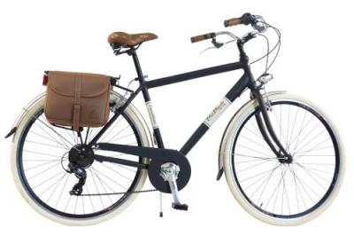 VIA VENETO V&eacute;lo de ville Homme -  By Canellini Retro Vintage Aluminium + Sac cuir lat&eacute;ral porte bagage - Taille 54 Noir 