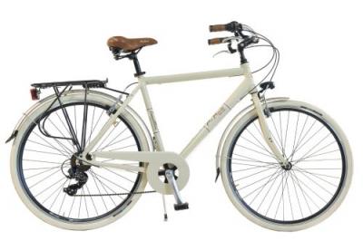 VIA VENETO V&eacute;lo de ville Homme -  By Canellini Retro Vintage Aluminium + Sac cuir lat&eacute;ral porte bagage - Taille 58 Beige 