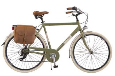 VIA VENETO V&eacute;lo de ville Homme -  By Canellini Retro Vintage Aluminium + Sac cuir lat&eacute;ral porte bagage - Taille 54 Vert Olive 