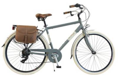 VIA VENETO V&eacute;lo de ville Homme -  By Canellini Retro Vintage Aluminium + Sac cuir lat&eacute;ral porte bagage - Taille 58 Gris 