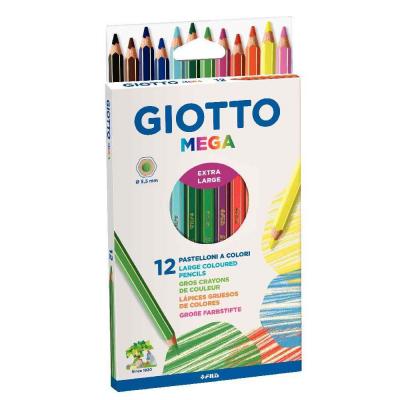 OMYACOLOR Crayons de couleur hexagonaux Giotto Mega - Etui de 12
