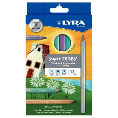 LYRA Crayons de couleur Super Ferby triangulaires - Metallic - Bo&icirc;te de 12