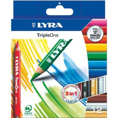 LYRA Etui de 12 crayons de couleur  Triple One couleurs assorties