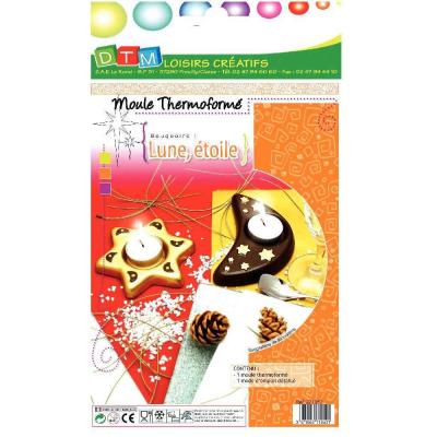 DTM  - Moule thermoform&eacute; en PVC, 2 bougeoirs. 1 &eacute;toile et 1 lune