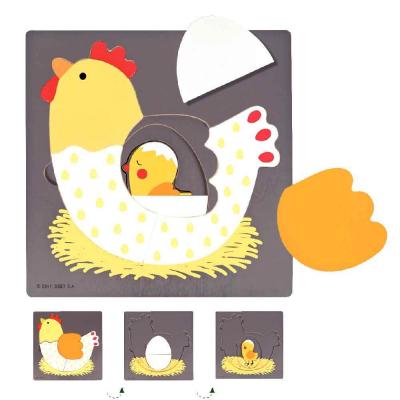 GOULA Encastrement 7 pi&egrave;ces en bois : Puzzle 3 niveaux poule