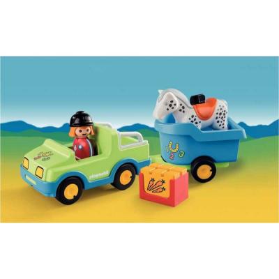 Playmobil 1.2.3. 6958 V&eacute;hicule avec remorque &agrave; cheval
